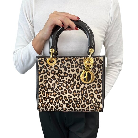 Christian Dior Vintage 2007 Lady Dior Pony Calf Hair Leopard Tote Bag [106048] - Picture 2 of 14